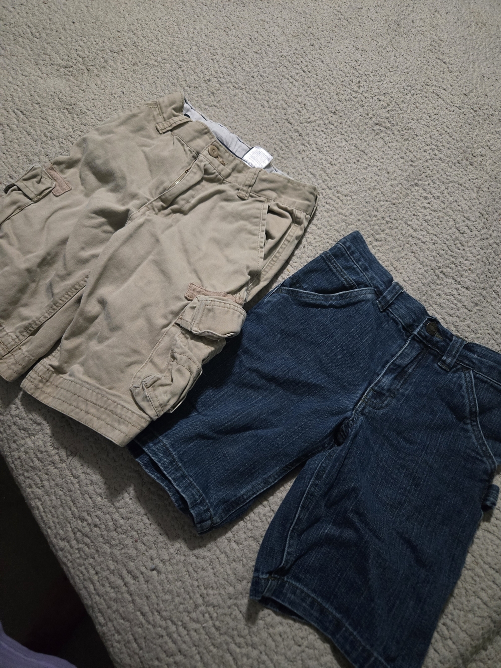 Faded Glory Tan Cargo Shorts & Blue Denim Shorts Set
